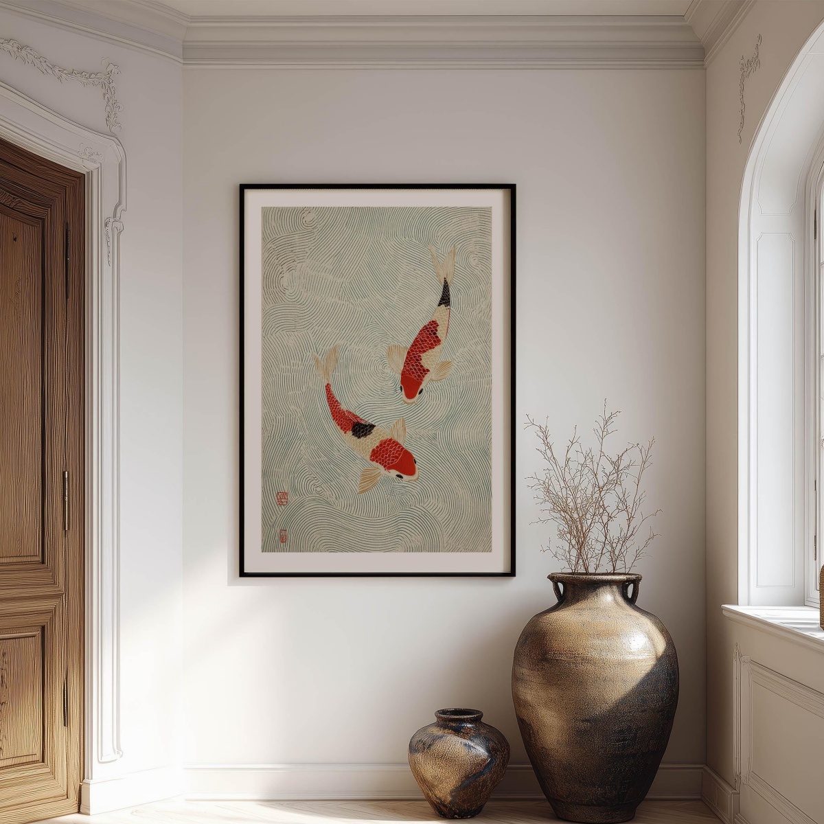 Japanese Red Cream Koi Canvas  - Home Decor Japandi Style ulasan dan harga