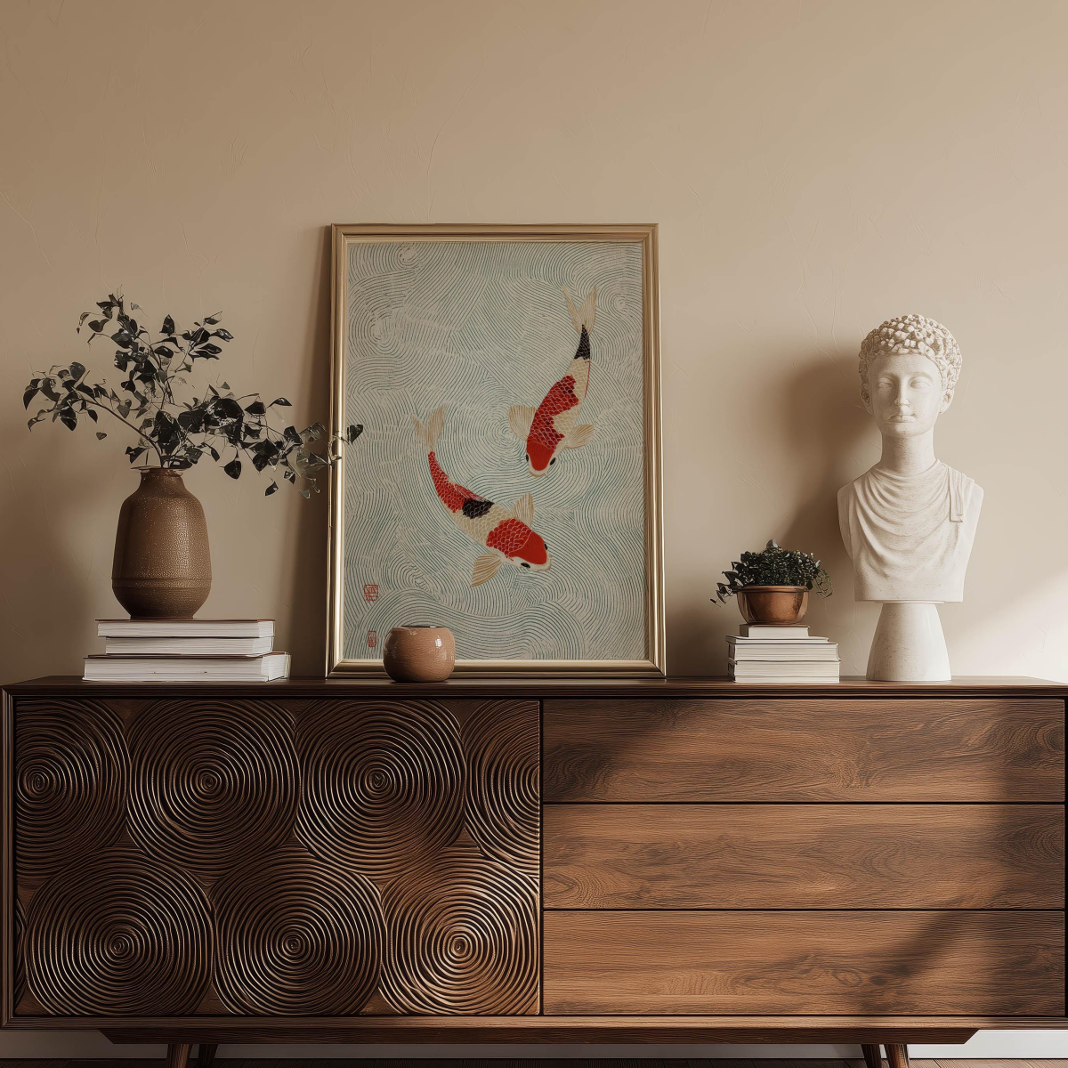 Japanese Red Cream Koi Canvas  - Home Decor Japandi Style ulasan dan harga