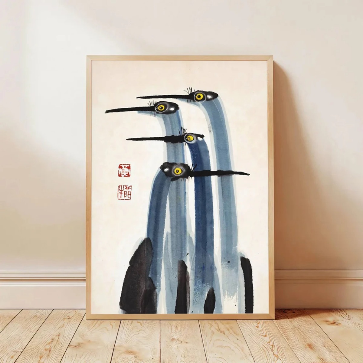 Japanese Retro Crane Canvas Pr - Home Decor Japandi Style ulasan dan harga