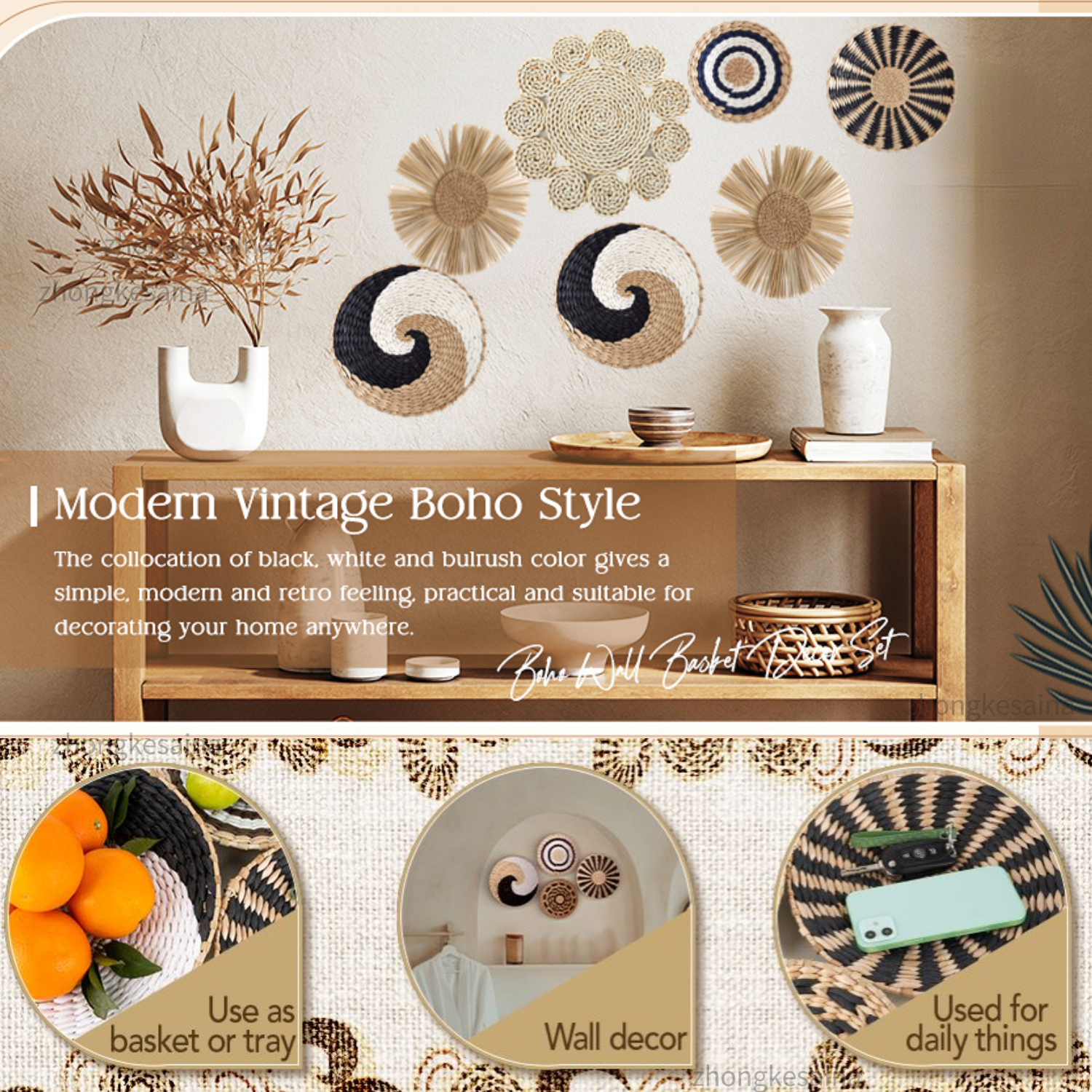 Straw Woven Wall Decoration Bo - Woven Wall Basket ulasan dan harga
