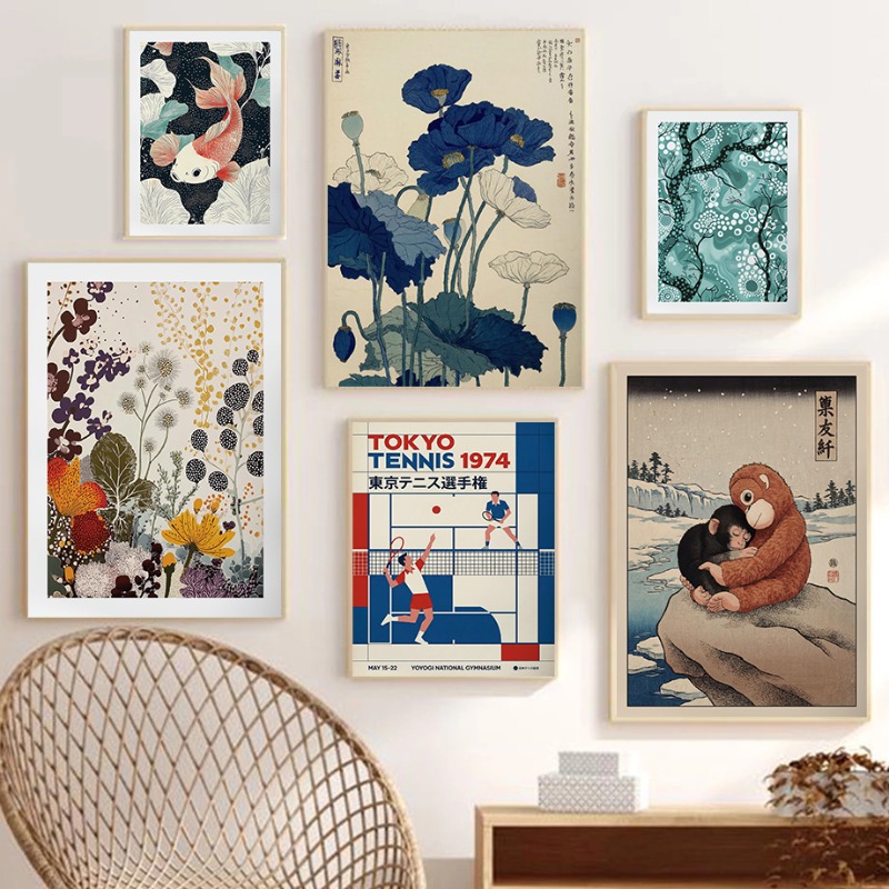 Japandi Wave Art Print Japanes - Home Decor Japandi Style ulasan dan harga
