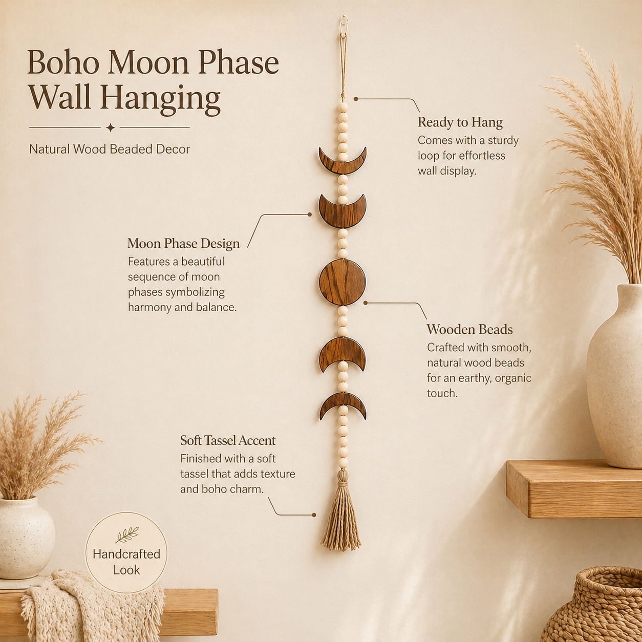 Boho Moon Phase Wall Hanging W - Boho Wind Chimes ulasan dan harga
